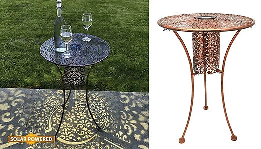 Bronze Metal Bistro Table with Solar LED Light