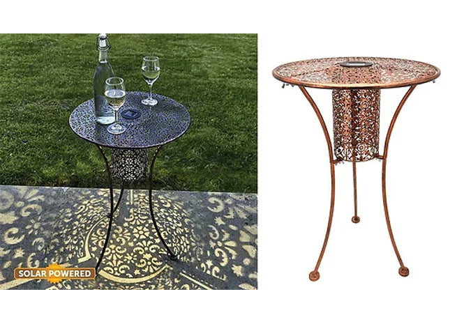 Bronze Metal Bistro Table with Solar LED Light