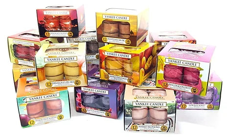 6 x Boxes Assorted Fragrances Official Yankee Scented Tealights Total 72 Candles