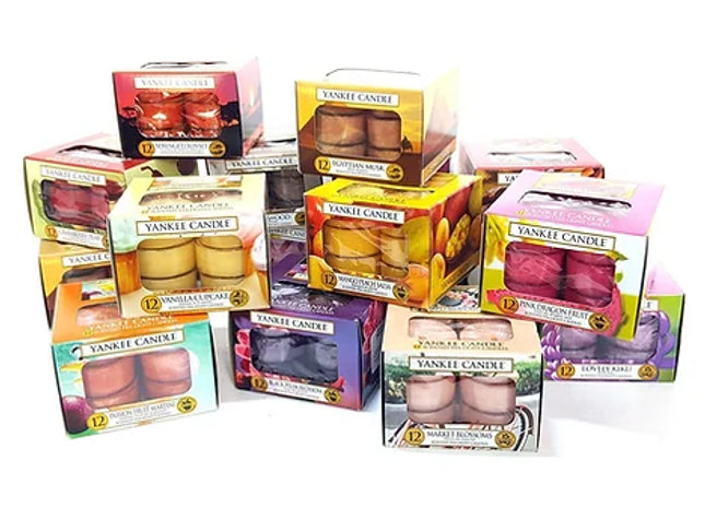 6 x Boxes Assorted Fragrances Official Yankee Scented Tealights Total 72 Candles