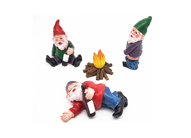 4pc Naughty Tipsy Garden Gnome Set