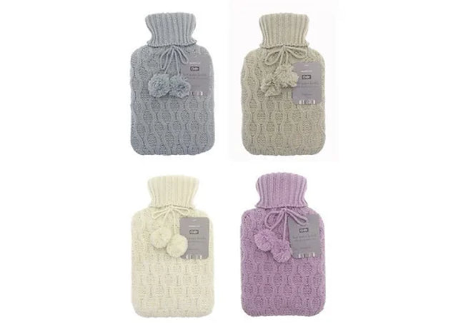CHUNKY KNIT HOT WATER BOTTLE COVER WITH POM POM