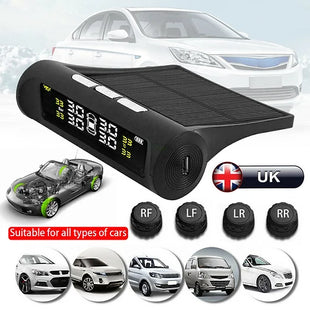 Solar Tyre Pressure Monitoring System Car TPMS Wireless 4 External Sensors Tool