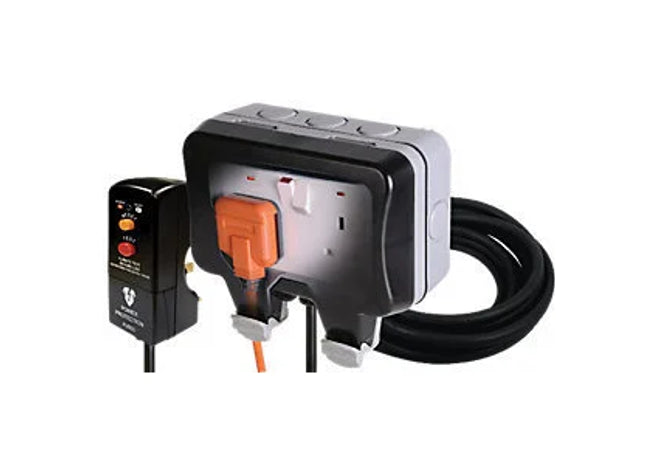 13A Twin Exterior Switched Socket & Plug Kit - Grey