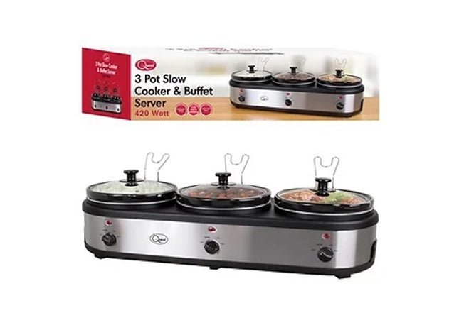 3-Pot Stainless Steel Slow Cooker Buffet Server