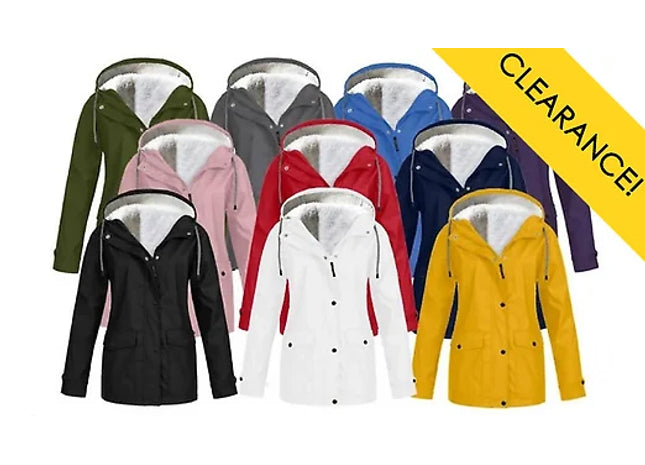 Fleece-Lined Hooded Raincoat - 15 Colours & 10 Sizes