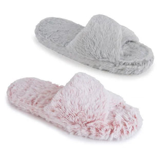 LADIES SOFT FLEECE SLIPPERS PINK/GREY
