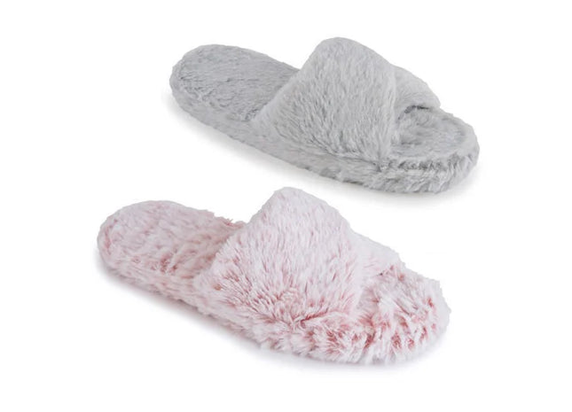 LADIES SOFT FLEECE SLIPPERS PINK/GREY