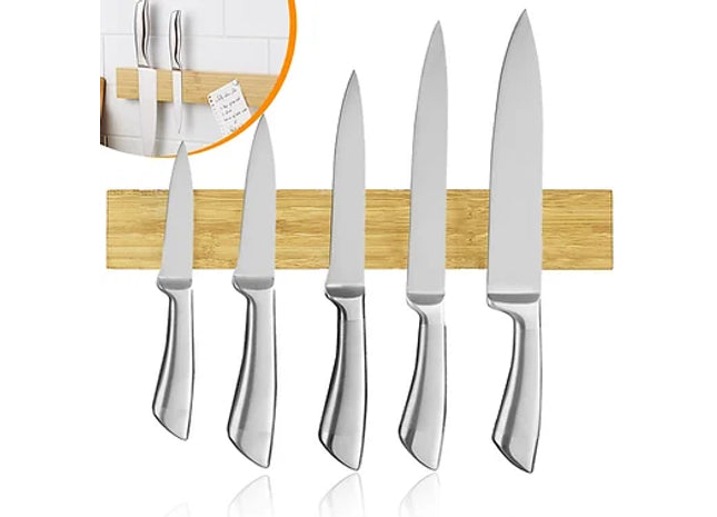 Bamboo Magnetic Knife Holder Wall Mounted Utensil Storage Rack Strip Knives 38cm