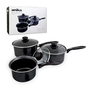 Anika Black 3 Piece Non-Stick Saucepan Set