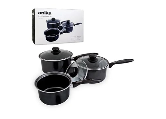 Anika Black 3 Piece Non-Stick Saucepan Set