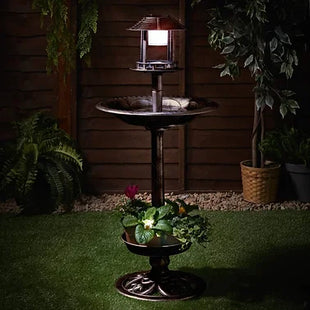 Copper Effect Solar Bird Bath and Feeding Station