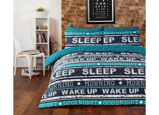Retro Text Duvet Quilt Bedding Set | Teal