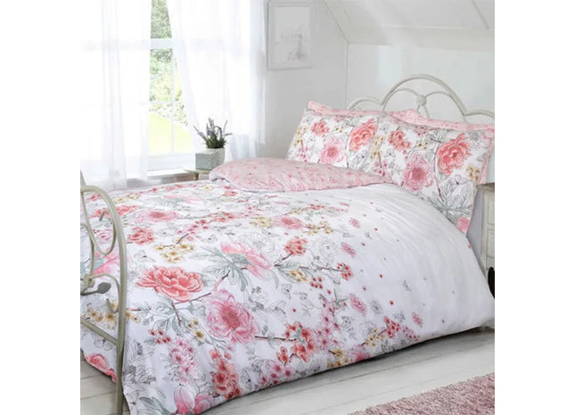 SKETCH FLORAL CORAL REVERSIBLE DUVET SET