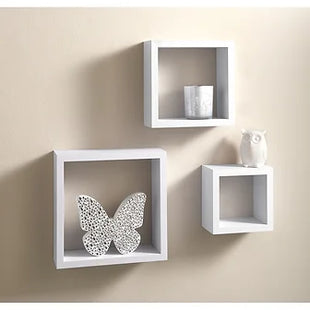 3 White Floating Cube Shelves