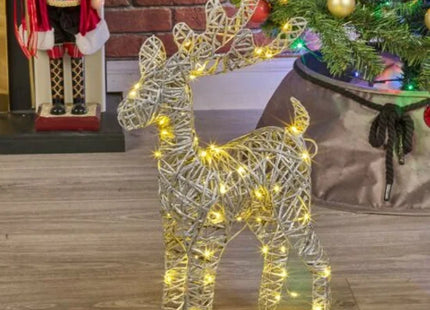 LED Light Up Reindeer 45cm Plastic Rattan Wire Frame