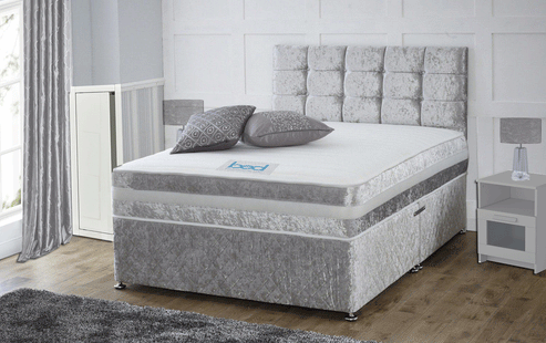 CRUSHED VELVET DIVAN BED + MEMORY MATTRESS + HEADBOARD