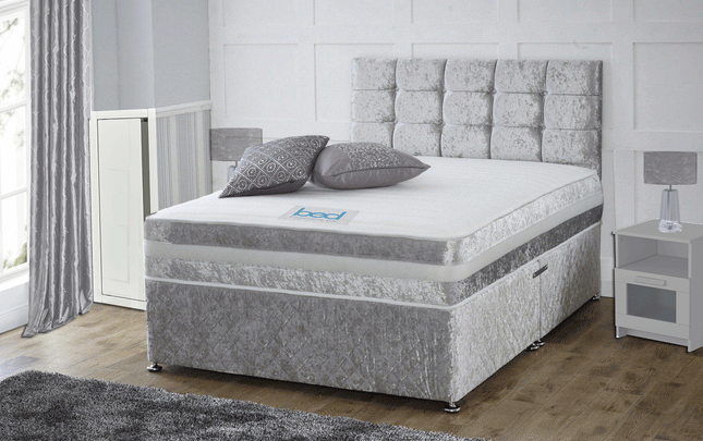 CRUSHED VELVET DIVAN BED + MEMORY MATTRESS + HEADBOARD