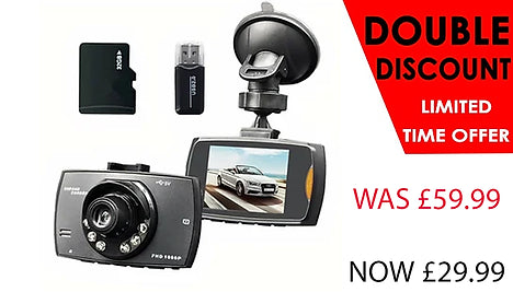 Dashcam LCD With Night Vision 1080P+ 32gb Memory Card