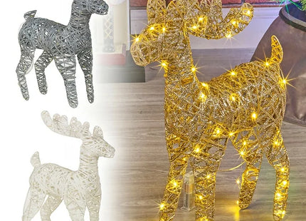 LED Light Up Reindeer 45cm Plastic Rattan Wire Frame