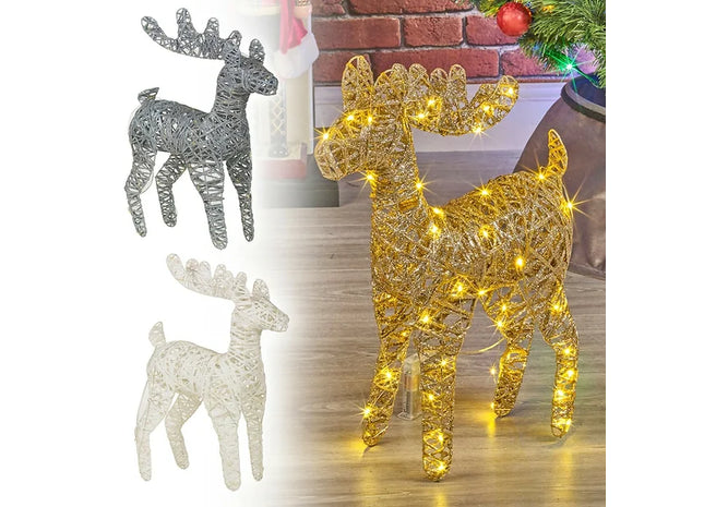 LED Light Up Reindeer 45cm Plastic Rattan Wire Frame