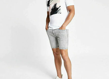 River Island Mens Grey Slim Fit Denim Shorts