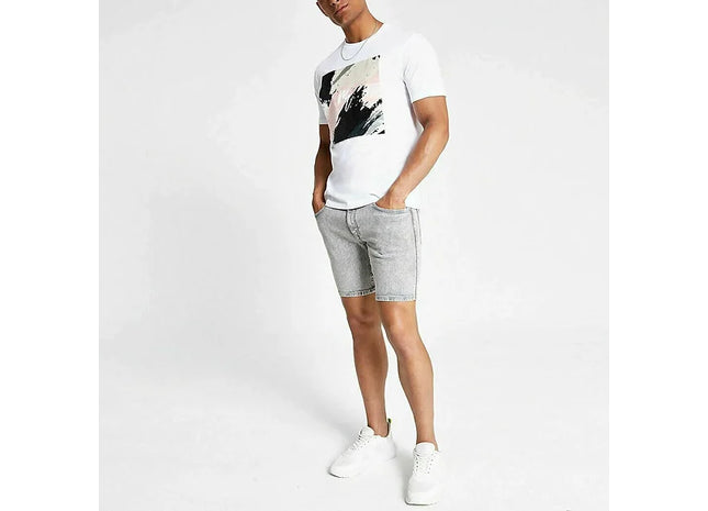 River Island Mens Grey Slim Fit Denim Shorts