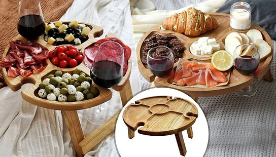 2-in-1 Mini Foldable Picnic Table With Wine Holders