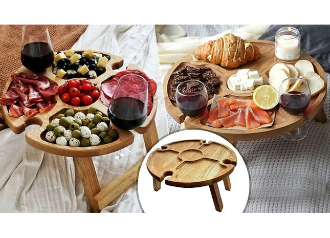2-in-1 Mini Foldable Picnic Table With Wine Holders