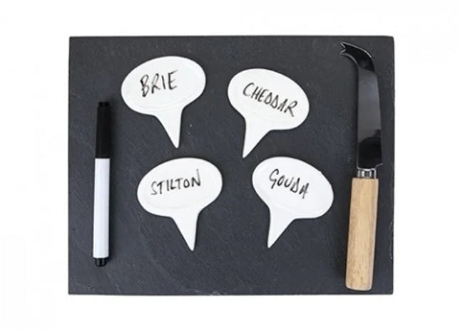 SLATE BOARD W/4PC  CHEESE MARKER SET W/PEN&KNIFE