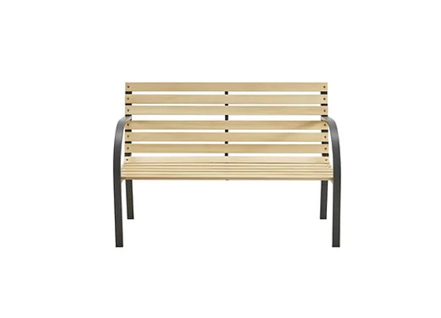 Garden Bench 2 Seater W/ Steel Wooden Slats