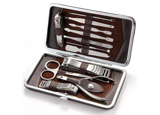 Manicure Pedicure Nail Care Set 12 Piece Cutter Cuticle Clippers Kit Gift Case