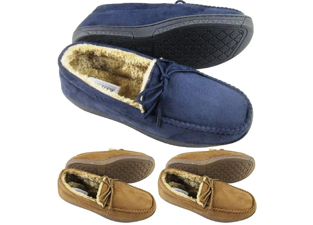 MENS MOCCASINS WARM FAUX SUEDE SHEEPSKIN FUR LINED WINTER LOAFERS