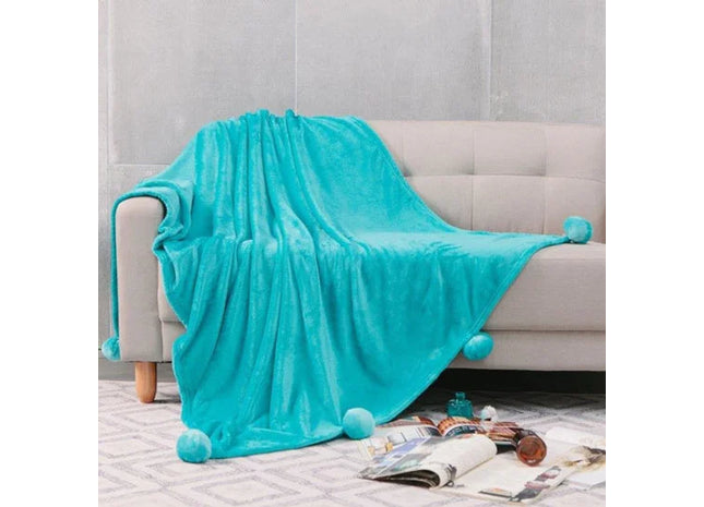 Pom Pom Faux Mink Throw