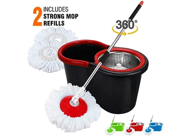 360-Degree Spin Mop Bucket With 2 x Microfibre Mop Heads