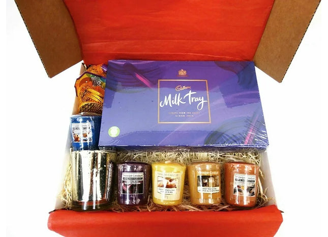 YANKEE CANDLE VOTIVE SET GLASS HOLDER HAMPER MILK CHOCOLATE TREAT