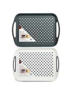 2X Anti-slip Top And Bottom Plastic Serving Tray With High Grip Rubber Surface