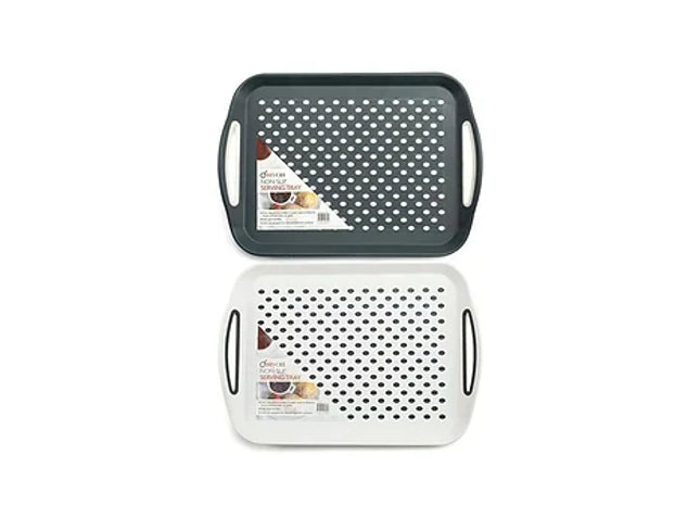 2X Anti-slip Top And Bottom Plastic Serving Tray With High Grip Rubber Surface