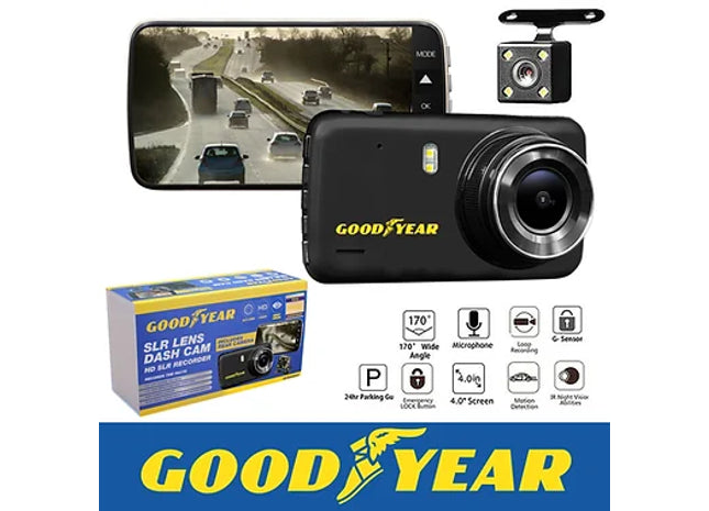 Goodyear 1080P Dual Lens Car DVR Front and Rear Camera Video Dash Cam Recorder