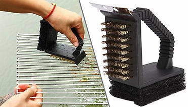 3-in-1 Barbecue Grill Brush, Scraper & Sponge