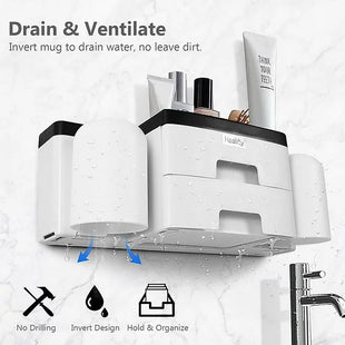 2 in1 Toothbrush Holder Toothpaste Dispenser And Drawer Storage Organizer