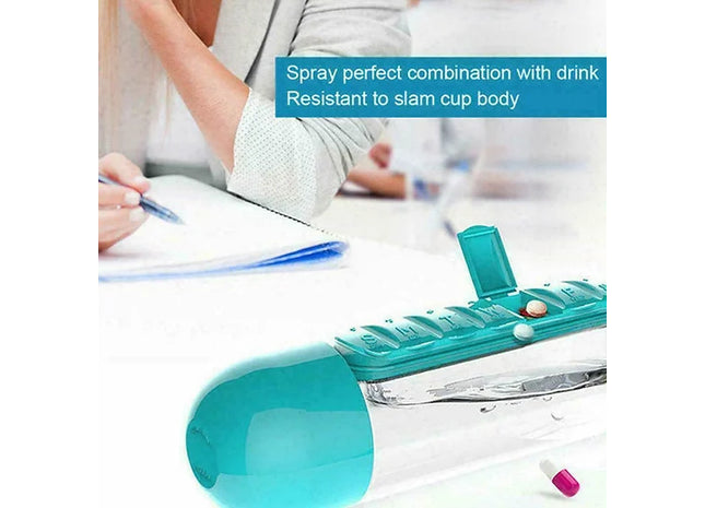 2 IN 1 Water Bottle With Daily Pill Box Organizer