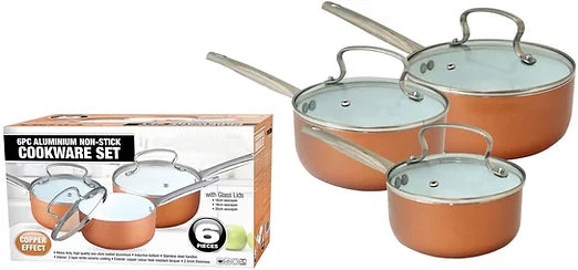 6pcs Aluminum Copper Effect Non-Stick Cookware Set With Induction Base