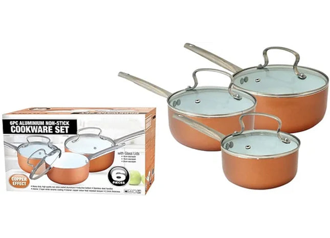 6pcs Aluminum Copper Effect Non-Stick Cookware Set With Induction Base