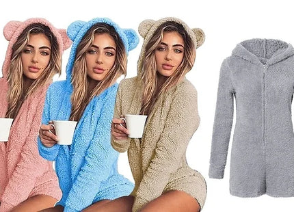 Women's Fleece Hooded Bear Lounge Romper