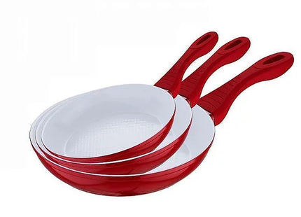 3pc Red Ceramic Frying Pans