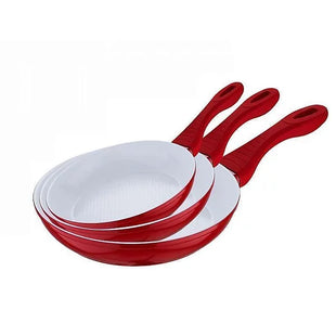 3pc Red Ceramic Frying Pans