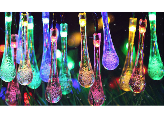 30 or 50 Multicolour Water Droplet Solar String Lights