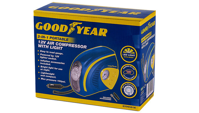 Goodyear Compressor Battery Goodyear 2-in-1 Tyre Air Compressor with LED Light – HomeVibe