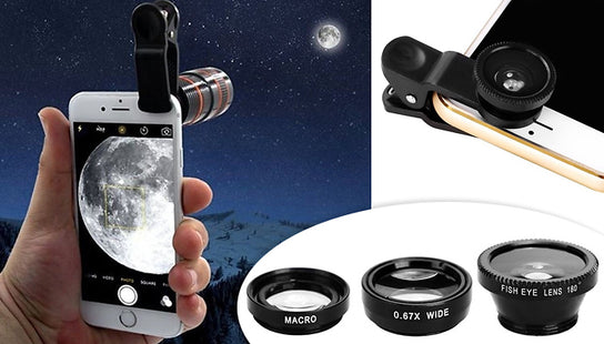 3-in-1 Smartphone Camera Lens Kit, Fish Eye, Macro and Wide Angle